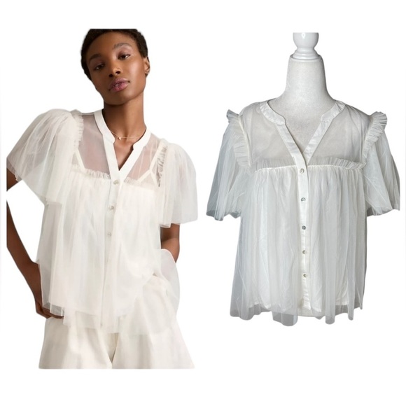 Sunday in Brooklyn Tulle Swing Blouse Anthropologie Button Down Size Large NWT - Picture 1 of 13